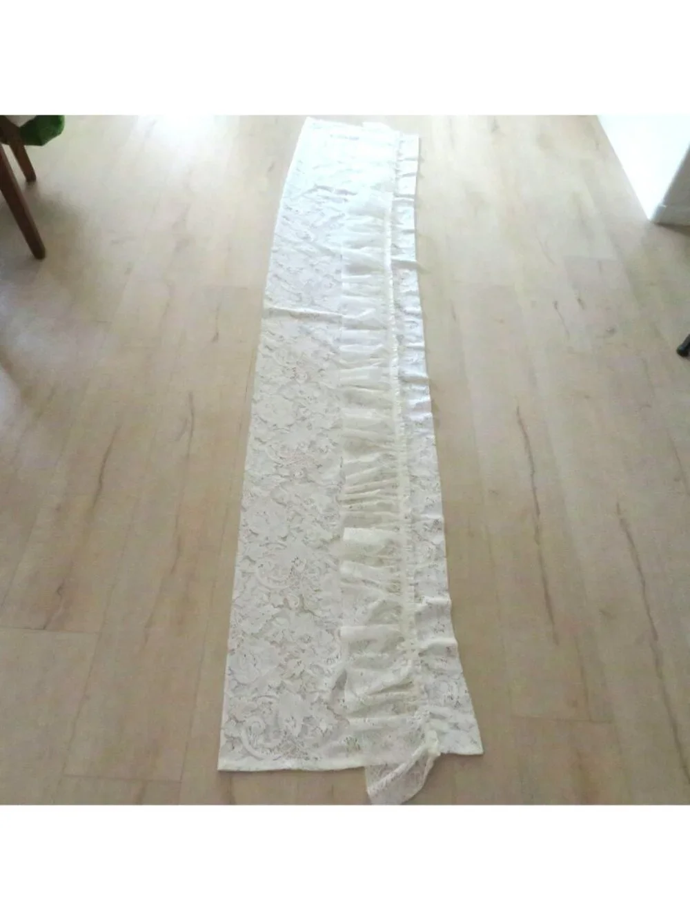 Vintage Off White Lace Curtain Valance Ruffled Trim 17x88 Cottage Shabby Chic